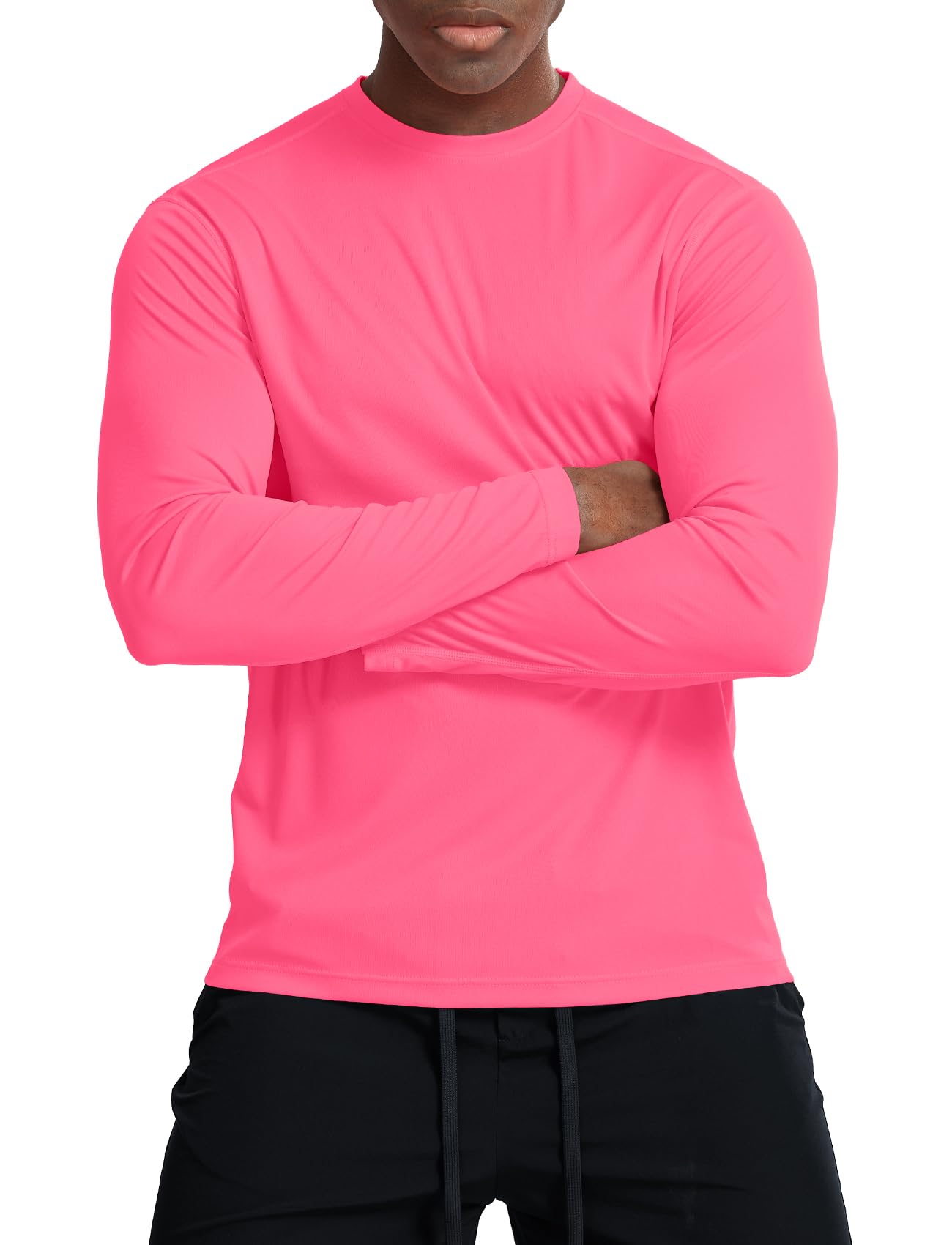 Running Shirts for Men Long Sleeve(Neon Pink,L)