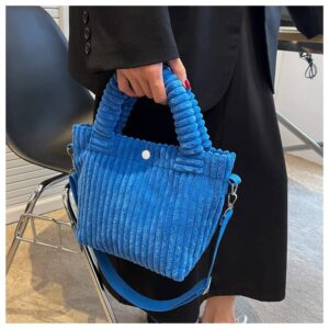 Corduroy Small Tote Bag Y2k Mini Crossbody Bag for Women Fuzzy Bucket Handbag Winter Fashion Hobo Shoulder Bag (Blue,one size)