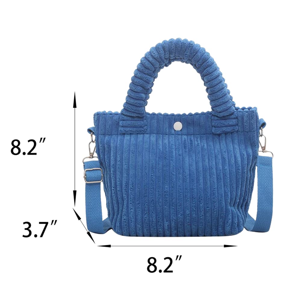 Corduroy Small Tote Bag Y2k Mini Crossbody Bag for Women Fuzzy Bucket Handbag Winter Fashion Hobo Shoulder Bag (Blue,one size)