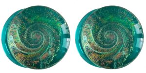 so scene sparkle galaxy double flared glass plugs (8mm- 0 gauge, teal)