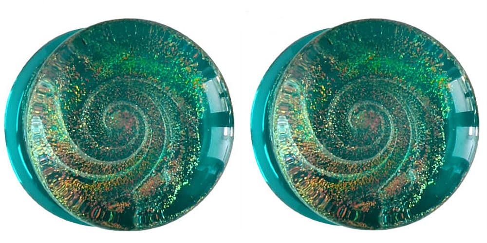 So Scene Sparkle Galaxy Double Flared Glass Plugs (8mm- 0 gauge, Teal)