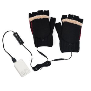 heated gloves for women,rechargeable full & half hands electric gloves heated fingerless touchscreen gloves heated winter hand warmer（black）