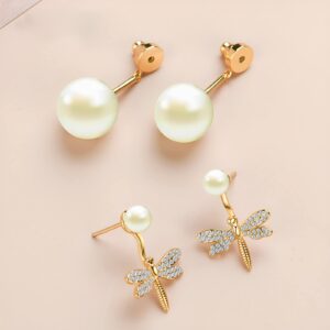 Hypoallergenic Earrings Pearl Earrings for Women Rhinestone Earrings Jacket Earrings Champagne Gold Dragonfly