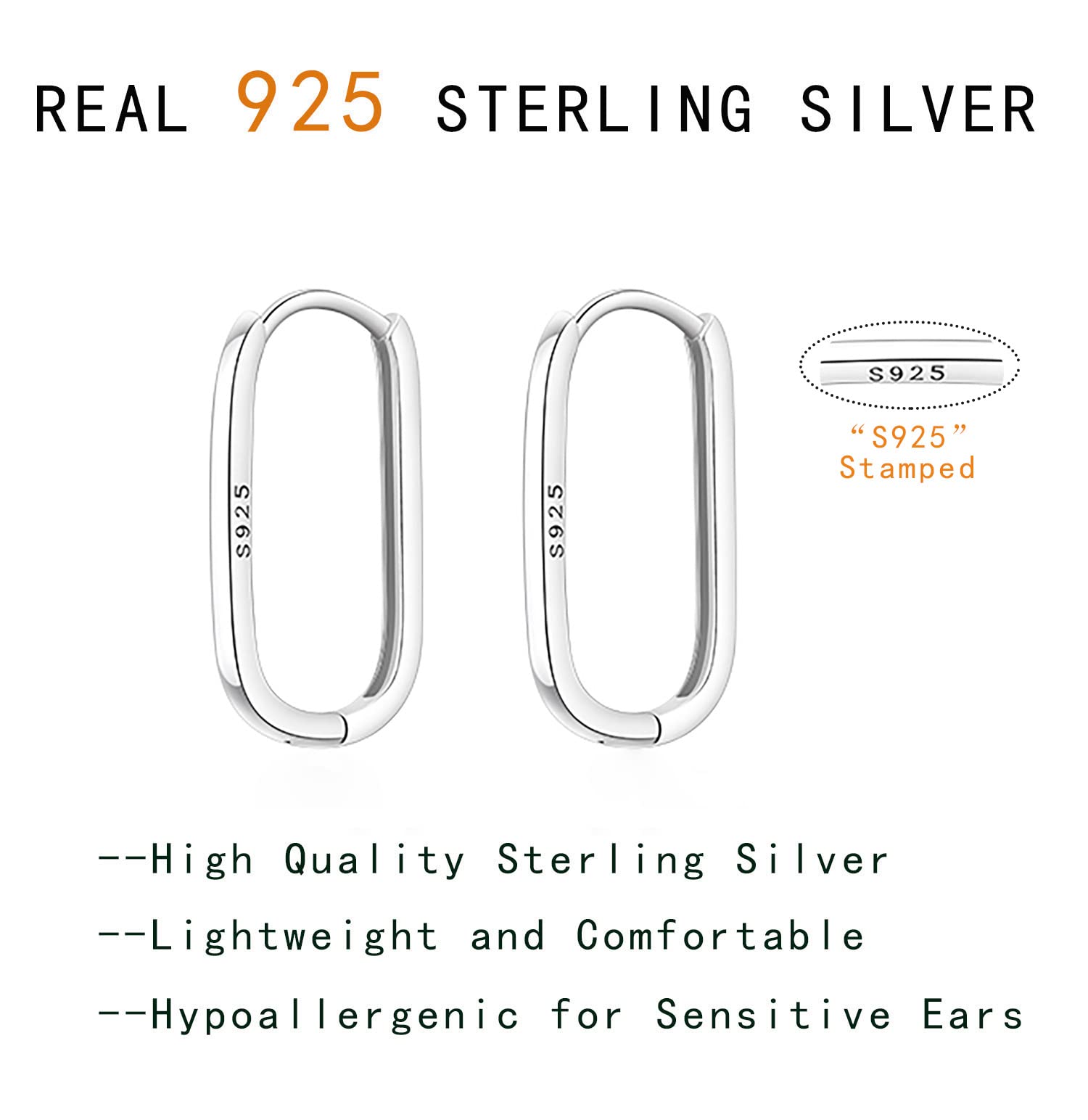 Reffeer 925 Sterling Silver U Hoop Earrings for Women Teens Minimalist Square Hoop Earrings U Huggie Earrings (A-Silver)