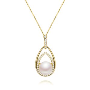 akocidy genuine pearl pendant necklace 925 sterling silver plated yellow gold necklace (gold water drop type)