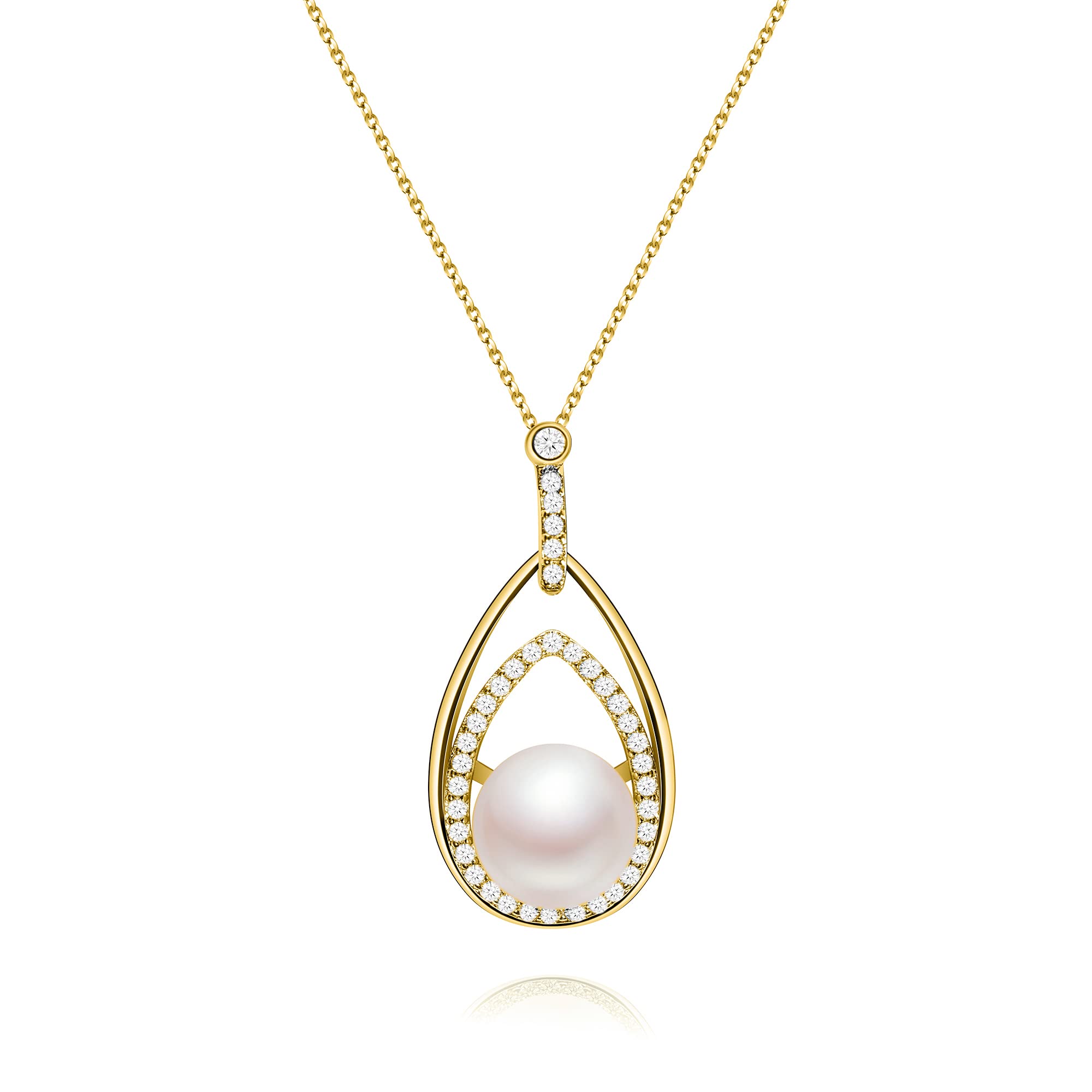 AKOCIDY Genuine Pearl Pendant Necklace 925 Sterling Silver Plated Yellow Gold Necklace (Gold Water Drop Type)