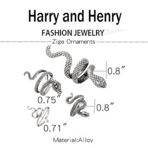 Harry and Henry Snake Ring Set Adjustable Vintage Reptile Serpent Snake Stackable Rings for Women Punk Knuckle Rings Snake Jewelry Halloween Medusa Costume Cosplay Accessories