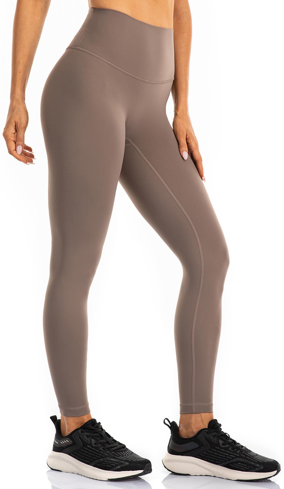 Ukaste Women's Studio Essential High-Rise Yoga Leggings 25" - Soft Stretch Workout Active Tights Pants (Desert Taupe, 4)