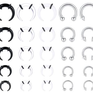 Sanfenly 25Pcs 14G-6G Septum Pincher Tapers Horseshoe Septum Rings Acrylic& 316L Stainless Steel Internally Threaded Spike Ball Circular Barbell Ear Nose Septum Stretching Kit for Women Men