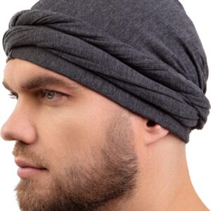 CAPLORD Silk Satin Lined Halo Turban Head Wrap Pre-Tied Skull Wave Cap for Men and Women Sleeping Bonnet Hair Cover Chemo Hair Loss Hat Head Cover Durag Dark Gray