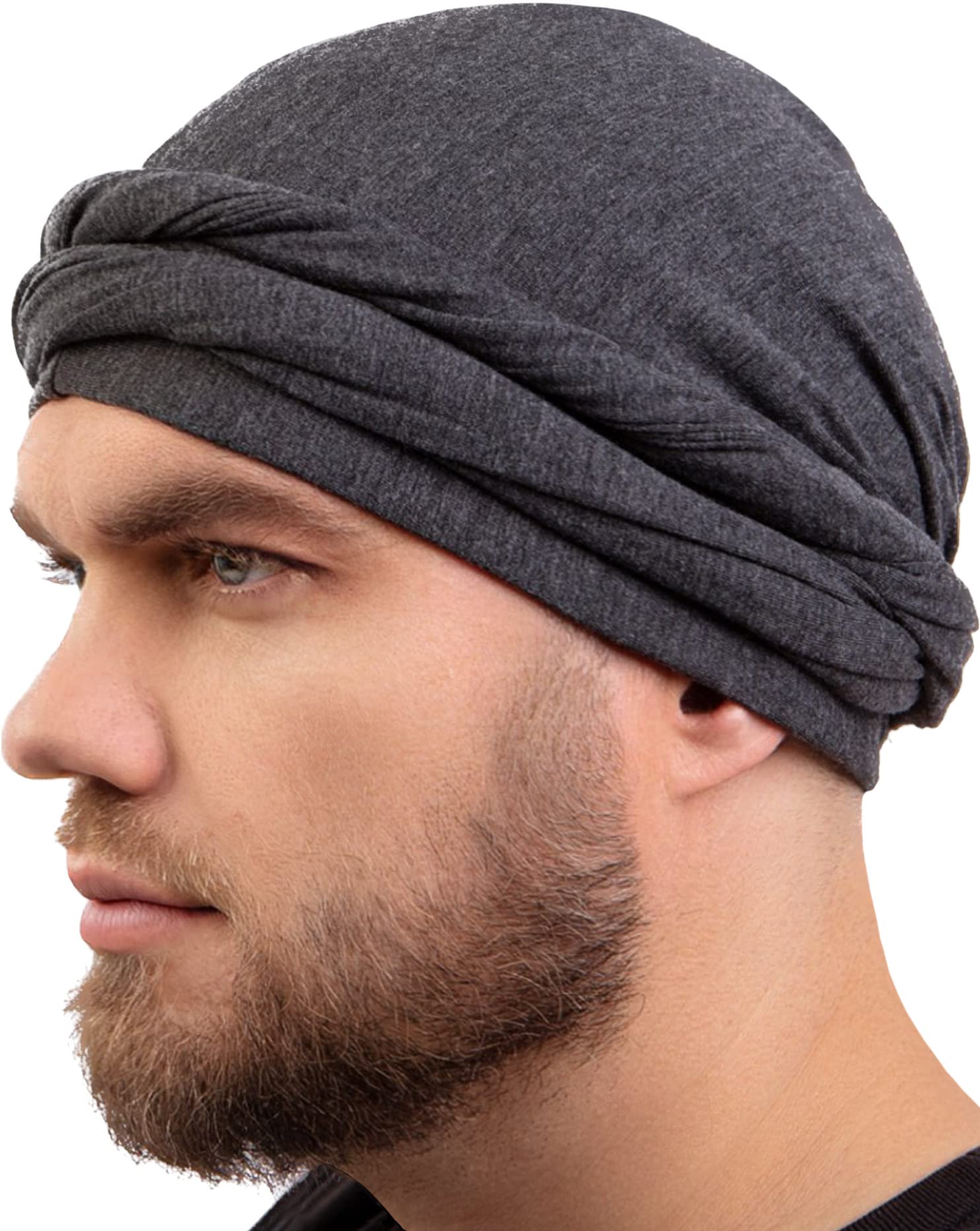 CAPLORD Silk Satin Lined Halo Turban Head Wrap Pre-Tied Skull Wave Cap for Men and Women Sleeping Bonnet Hair Cover Chemo Hair Loss Hat Head Cover Durag Dark Gray