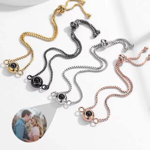 Nergaebe Custom Photo Bracelet Personalized Photo Projection Bracelet Box Chain Circle Photo Bracelets with Picture Inside for Women/Men/Couple/Friends