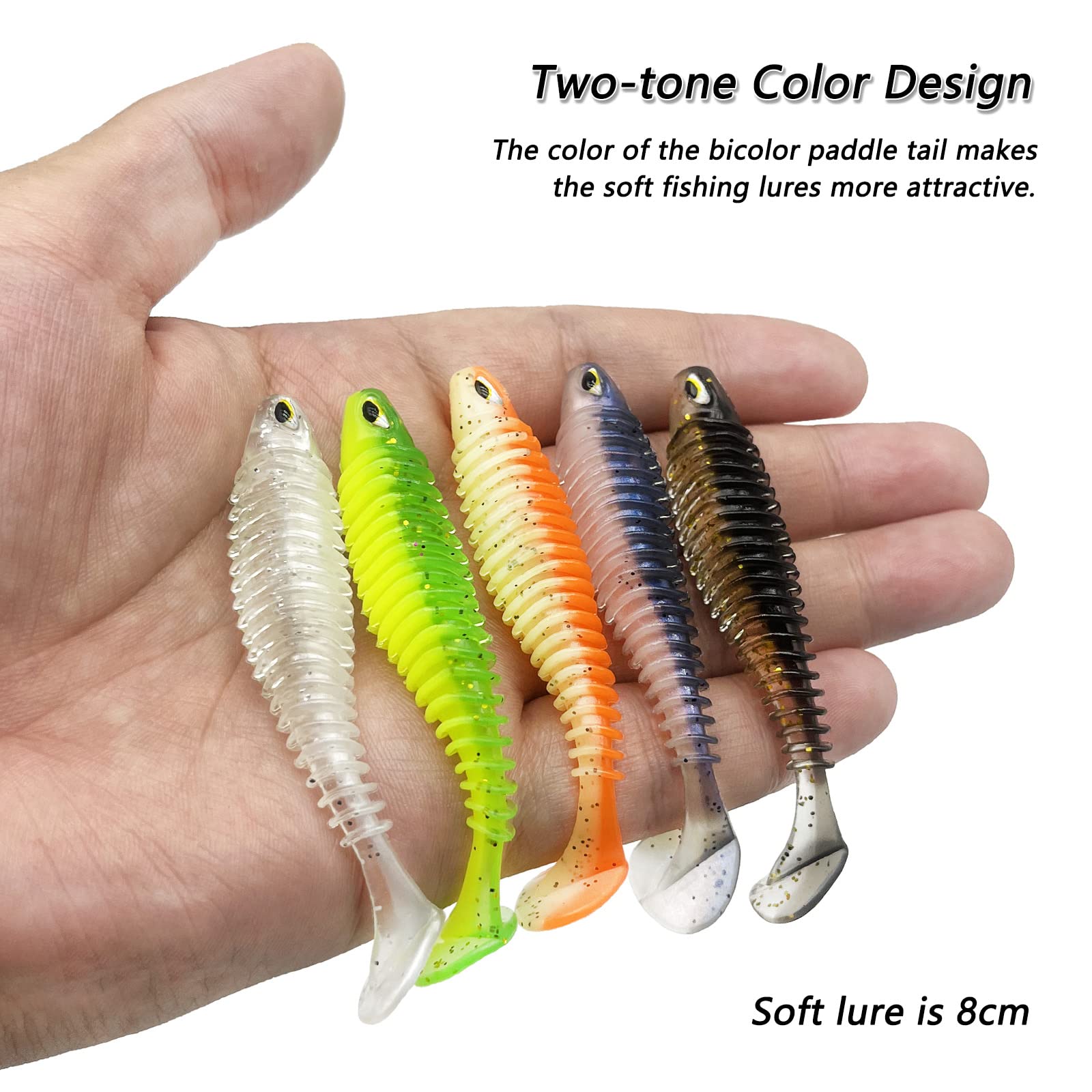 CWSDXM Soft Fishing Lures, 6.5cm/8cm Paddle Tail Swimbaits Soft Plastic Lures Kit for Bass Trout Walleye Crappie 30pcs/45pcs…