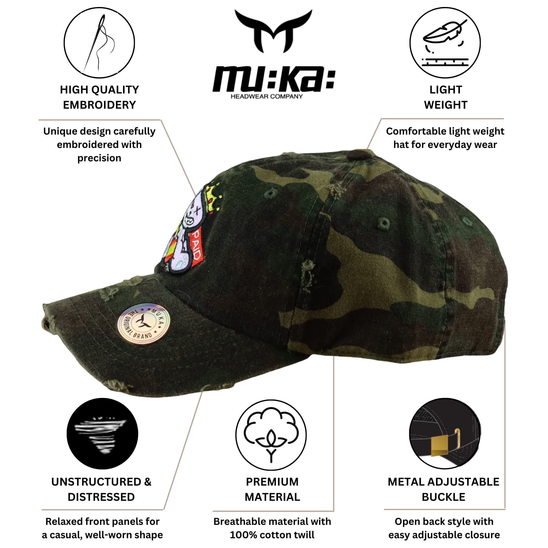 MU:KA: Dad Hat Aesthetic Hats Streetwear Bear Embroidered Graphic Hats Dad Hat for Women Hats for Men Baseball Cap Designs (Henny Bear (Green Camo))