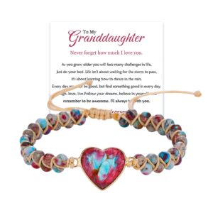 Tyniffer To My Granddaughter Bracelet form Grandma/Grandpa Love You Forever Bracelet Handmade Classic Natural Jasper Bracelet, Gift for Granddaughter Bracelet Jewelry (Red)