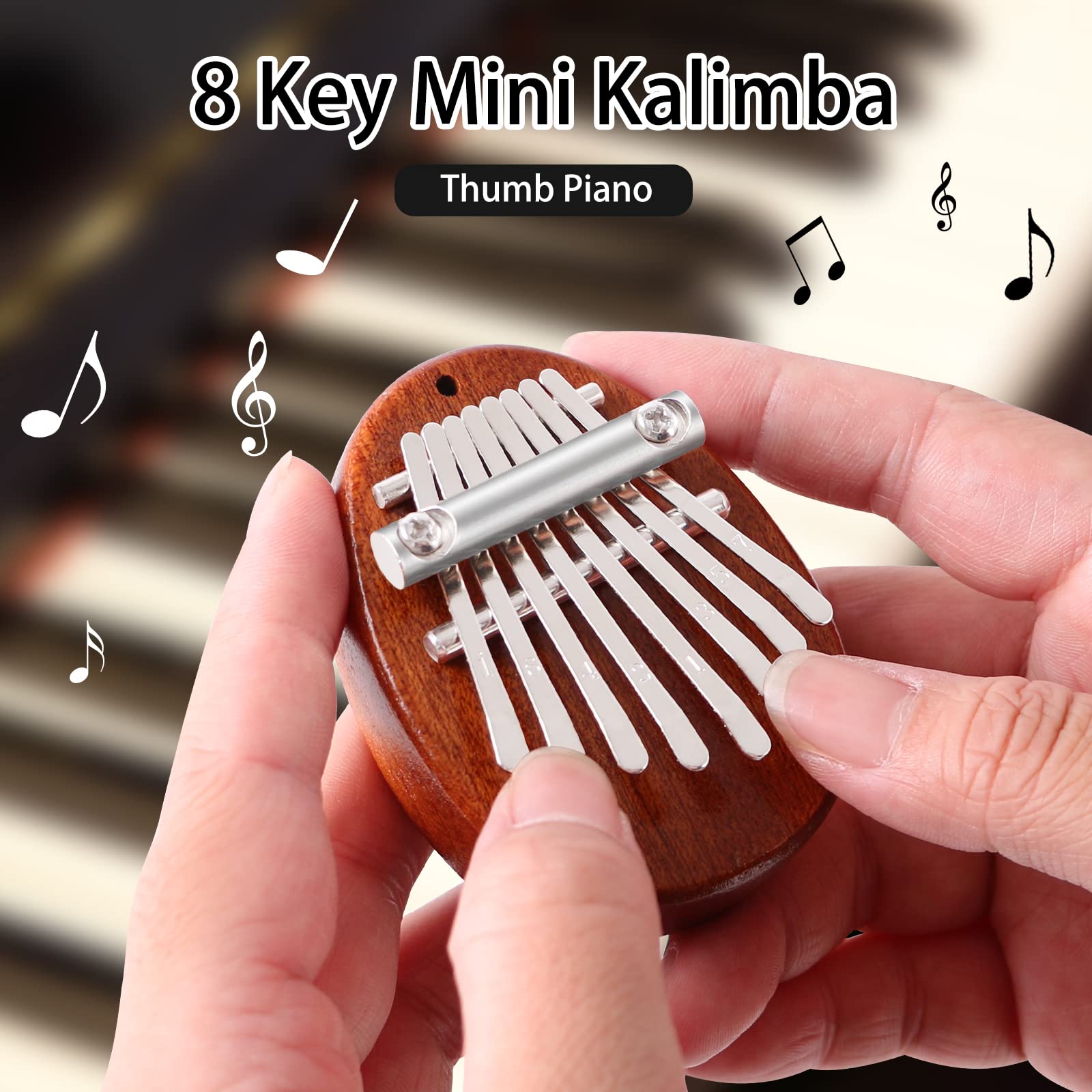 EASTROCK 8 Key Mini Kalimba, Finger Thumb Piano with Accessory Pendant Gift, Exquisite Finger Piano Ornaments Christmas Gift for Kid Adult Beginners