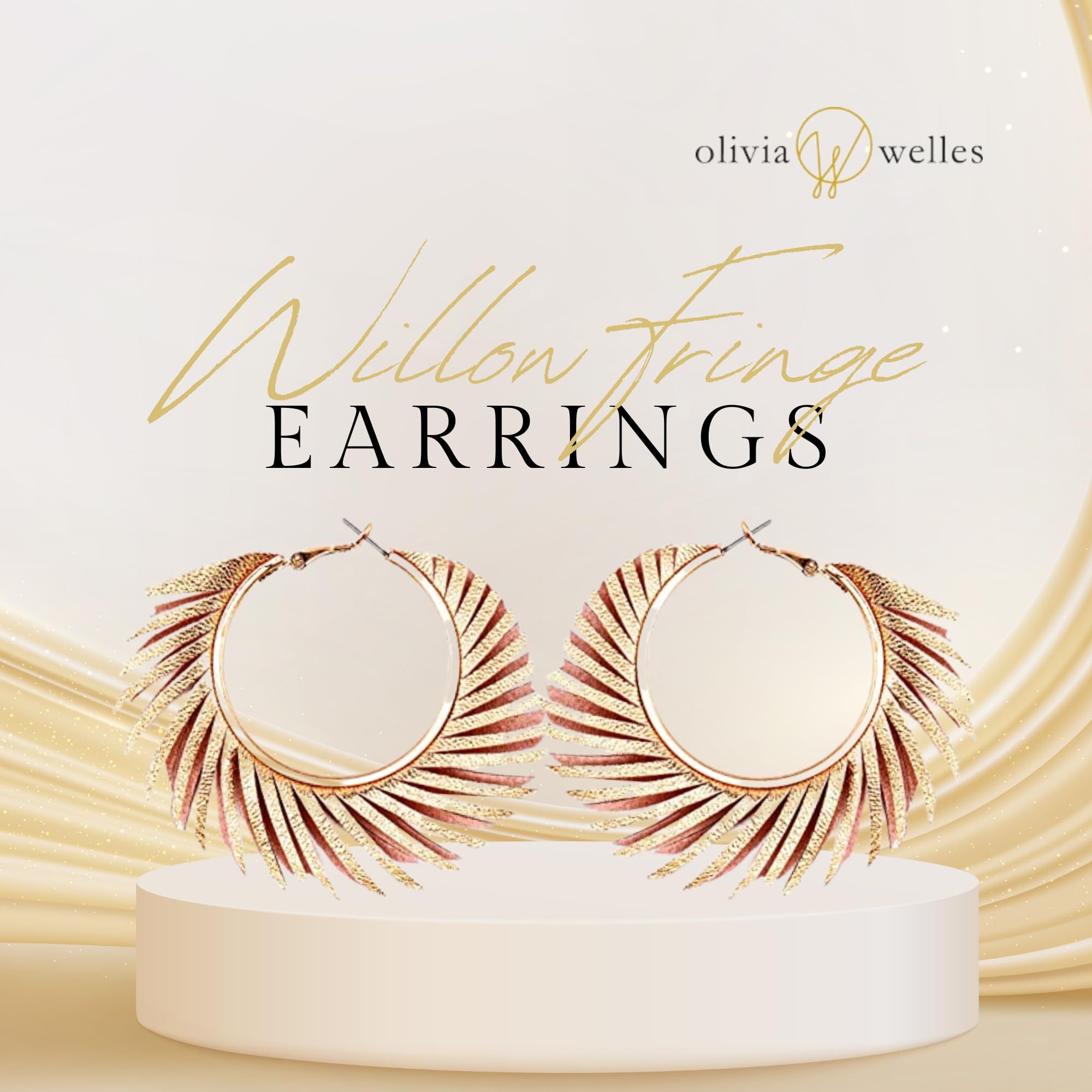 Olivia Welles Willow Chunky Gold Hoop Earrings, Colorful Fringe Spiral Womens Hoop Earrings Fashion Jewelry for Any Event (Gold)