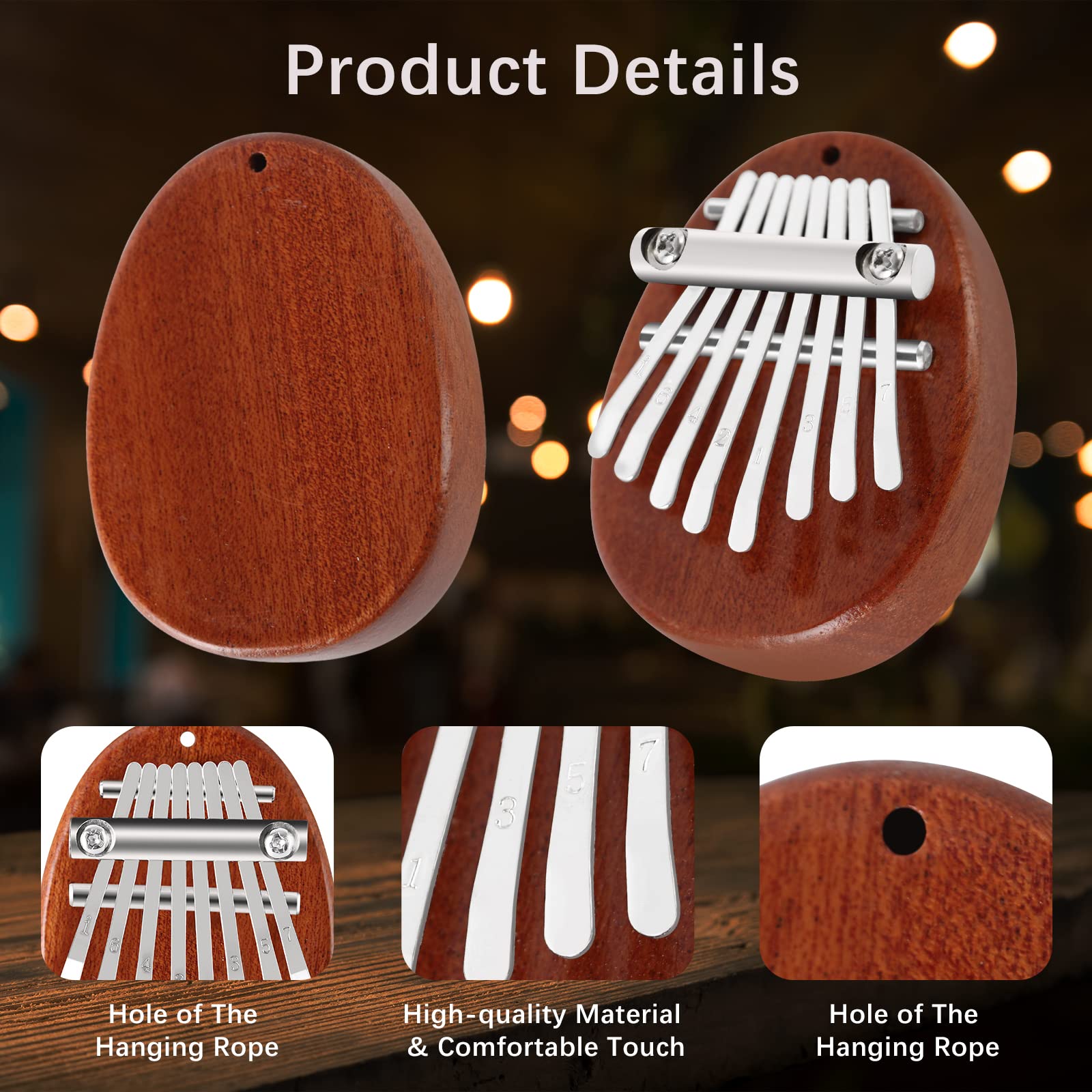 EASTROCK 8 Key Mini Kalimba, Finger Thumb Piano with Accessory Pendant Gift, Exquisite Finger Piano Ornaments Christmas Gift for Kid Adult Beginners