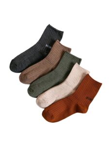 shenhe women's 5 pairs ribbed knit athletic running cushioned mid calf crew socks multicolor brown one size