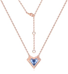 leafael ivy heart necklaces for women, 925 sterling silver chain, aquamarine blue march birthstone crystal geometric pendant, rose gold plated, jewelry gifts for her, i love you to the moon and back