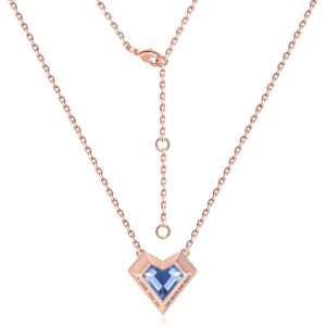 Leafael Ivy Heart Necklaces for Women, 925 Sterling Silver Chain, Aquamarine Blue March Birthstone Crystal Geometric Pendant, Rose Gold Plated, Jewelry Gifts for Her, I Love You to The Moon and Back