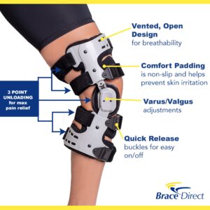 Brace Direct OA Unloader Brace + Heated Knee Massager- Complete Knee Pain Relief Bundle- For Osteoarthritis, Arthritis, Knee Injury, Stiffness