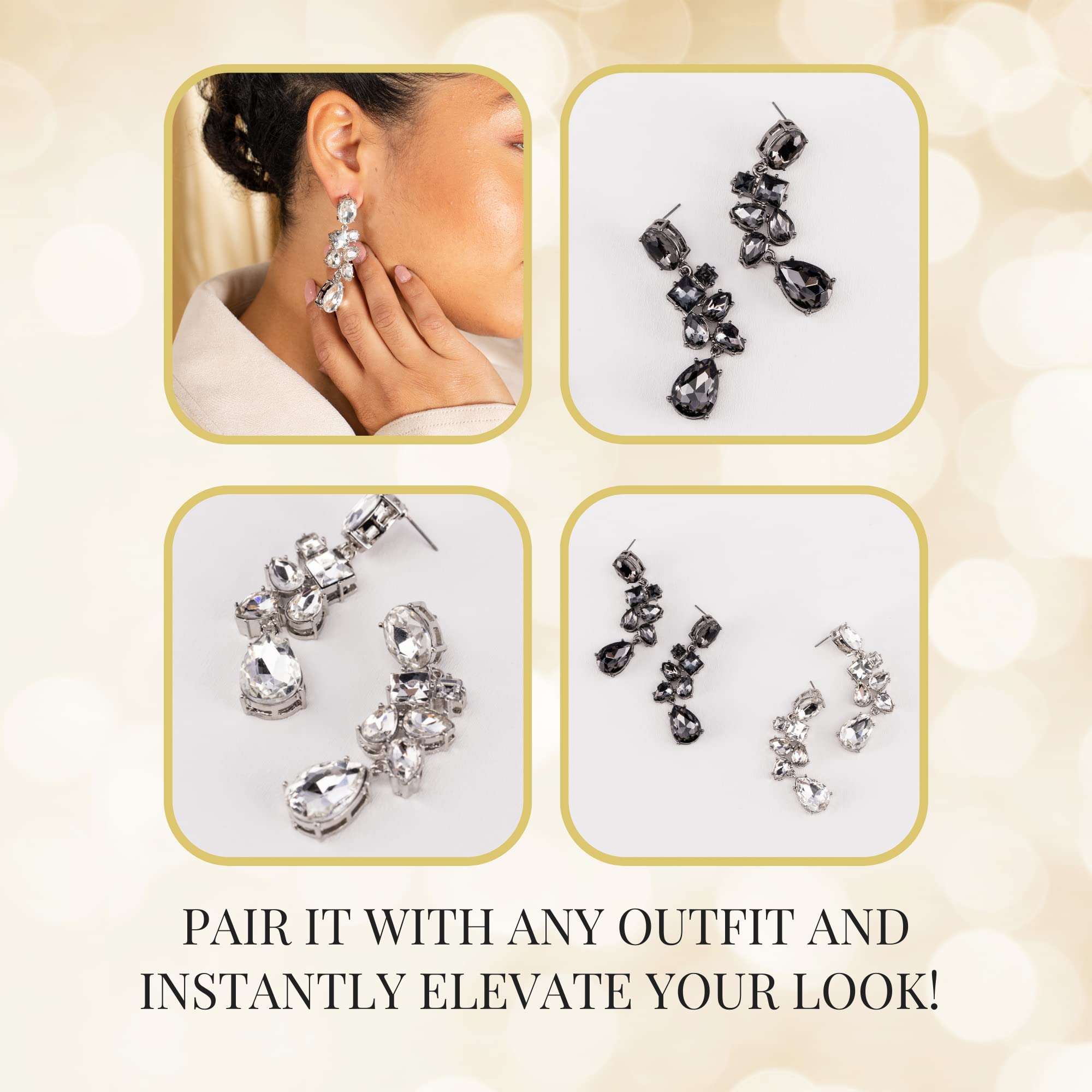 Olivia Welles Dangling Earrings for Women - Lustrous Rhinestone Chandelier Earrings for Every Occasion or Event