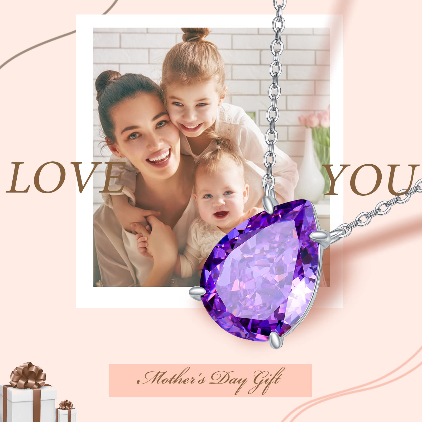 OJK Teardrop Amethyst Choker Necklace Sterling Silver Crushed Ice Pendant Necklace February Birthstone Jewelry Birthday Christmas Anniversary Valentines Mothers Day Gitfs for Women Girls Her