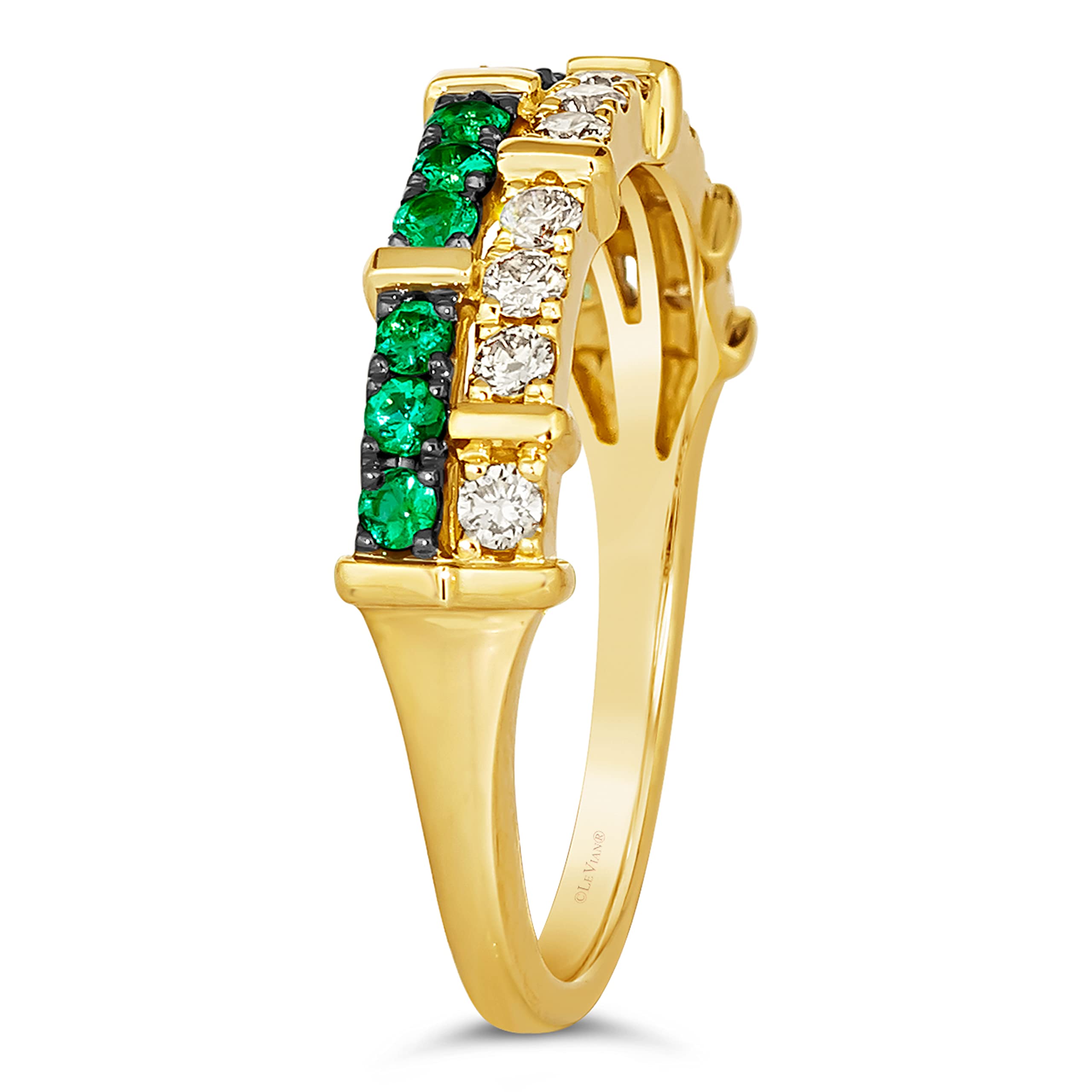 LE VIAN 1/4 Carat Diamond and 1/5 Carat Green Emerald Band Ring for Women in 14k Yellow Gold (White, cttw) Anniversary Promise Wedding Band Ring Size 7