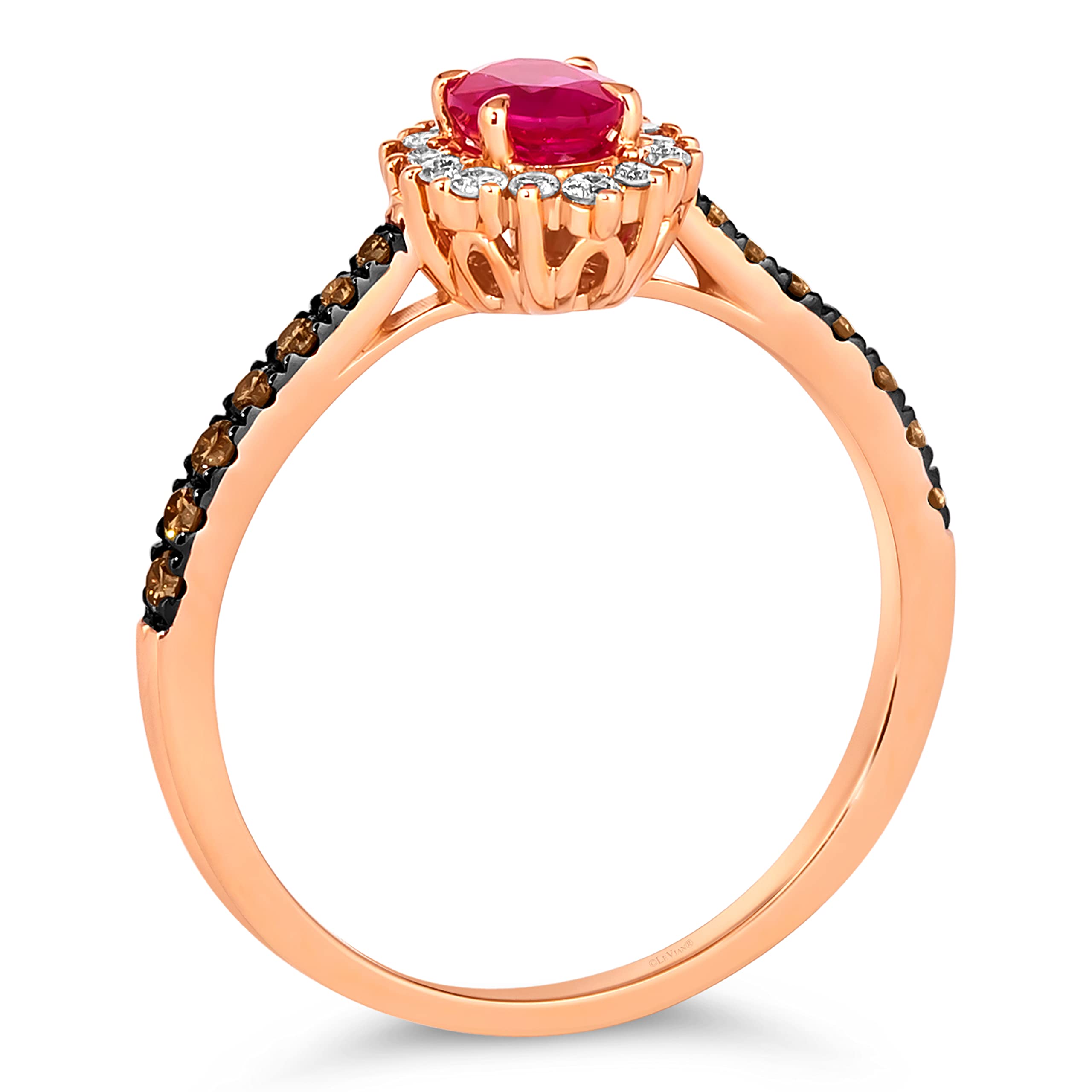 LE VIAN 1/3 Carat White and Chocolate Diamond with 2/5 Carat Red Ruby Oval Halo Ring for Women in 14k Rose Gold (Fancy Brown, cttw) Anniversary Promise Ring Size 8