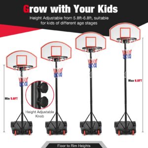 Goplus Portable Basketball Hoop, 7.1FT-8.1FT Height Adjustable Basketball Goal System with 28" Shatterproof Backboard, 2 Nets,16.5" Rim, Wheels, Indoor Outdoor Basketball Stand for Kids Teens Adults