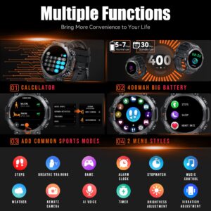 Military Smart Watches for Men Make Call 1.39" HD Big Screen Fitness Tracker Rugged Tactical Smartwatch Compatible with iPhone Samsung Android Phones Heart Rate Sleep Monitor Sports Watch