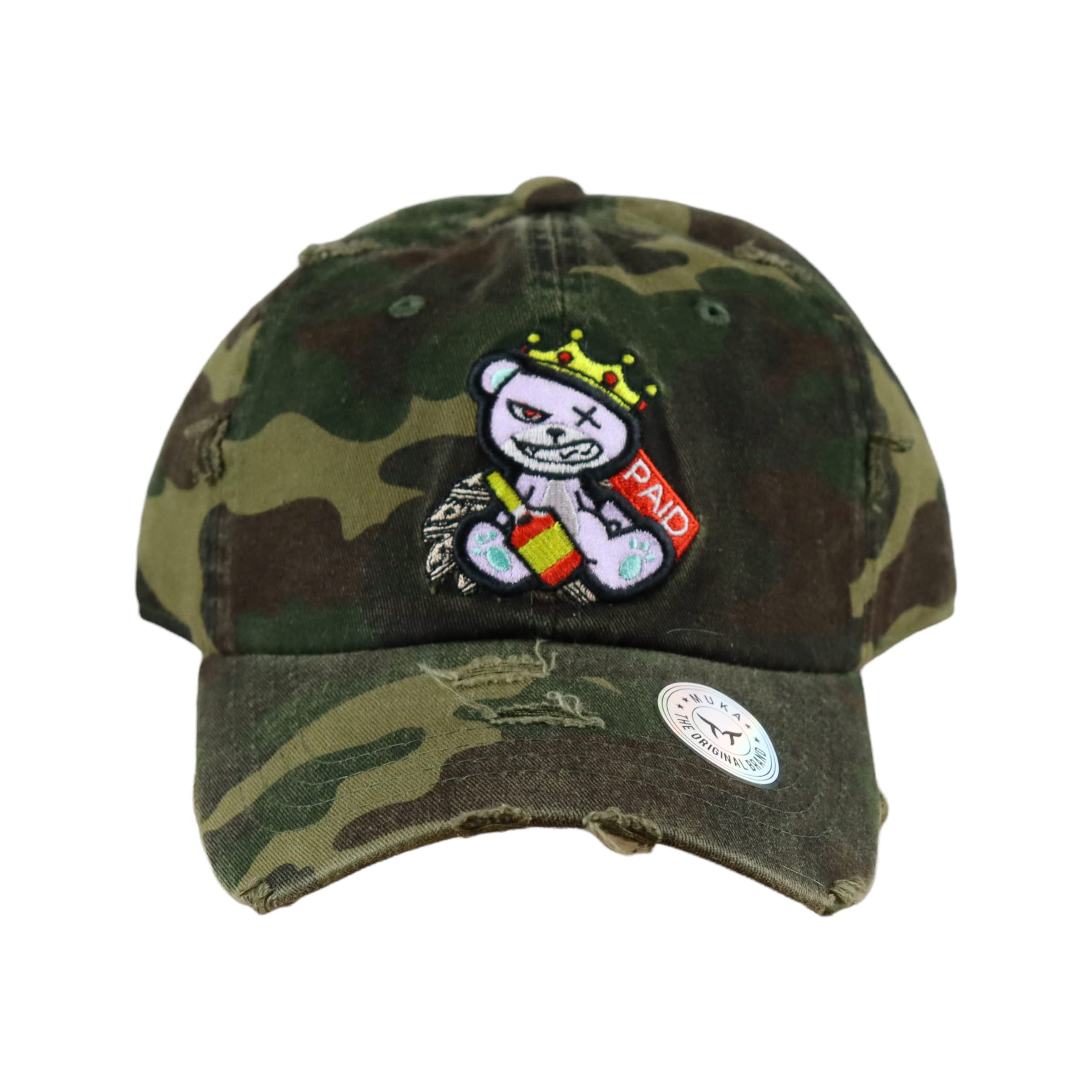 MU:KA: Dad Hat Aesthetic Hats Streetwear Bear Embroidered Graphic Hats Dad Hat for Women Hats for Men Baseball Cap Designs (Henny Bear (Green Camo))