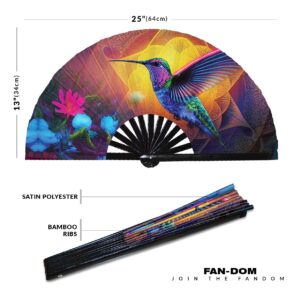 Hummingbird Neon Hand Fan Foldable Bamboo Circuit Rave Hand Fans Rainbow Galaxy Party Gear Gifts Music Festival Rave Accessories (Style 9)