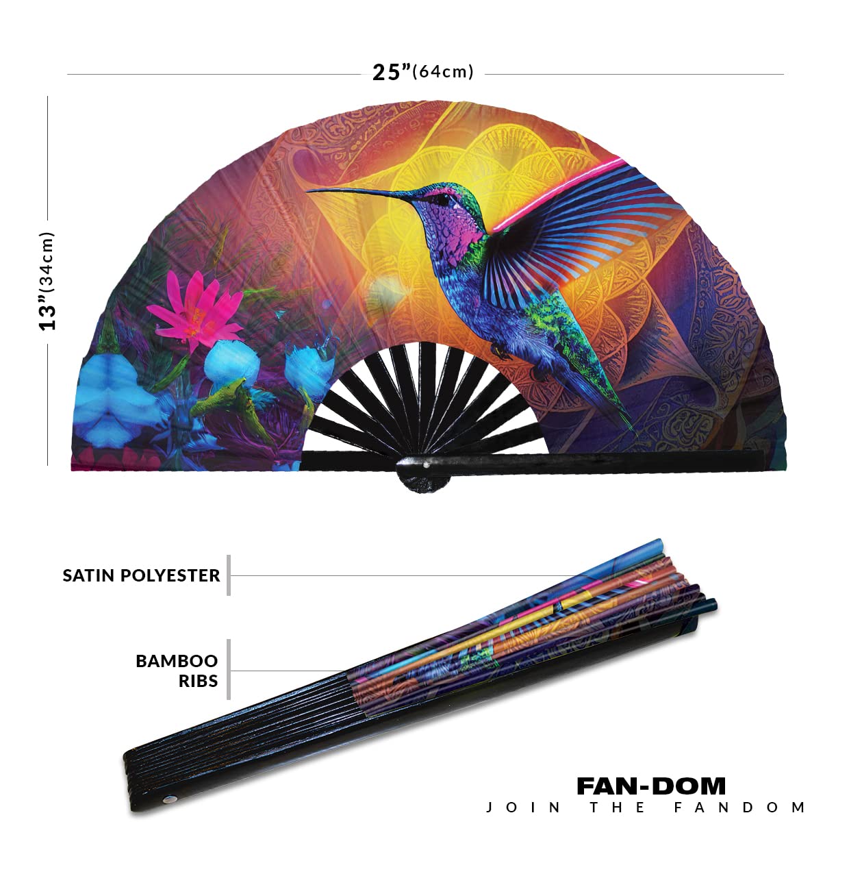 Hummingbird Neon Hand Fan Foldable Bamboo Circuit Rave Hand Fans Rainbow Galaxy Party Gear Gifts Music Festival Rave Accessories (Style 9)