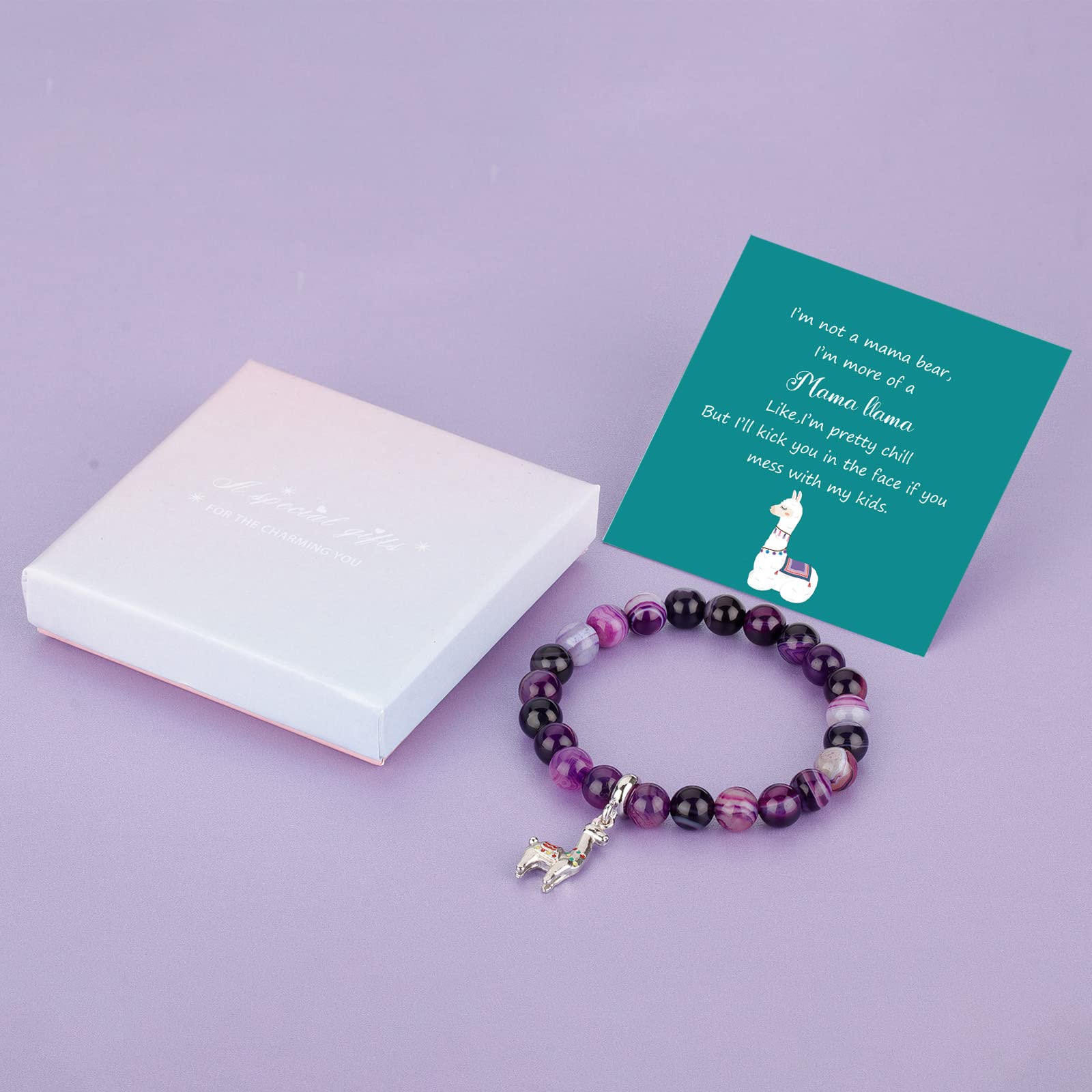 Llama Gifts for Women Mama LLama Bracelet,Purple Agate Beads Llama Charm,Llama Birthday Gift Alpaca Gifts for Llama Lovers (Purple Mama Llama)