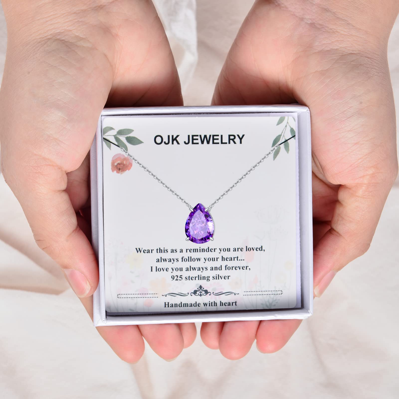 OJK Teardrop Amethyst Choker Necklace Sterling Silver Crushed Ice Pendant Necklace February Birthstone Jewelry Birthday Christmas Anniversary Valentines Mothers Day Gitfs for Women Girls Her