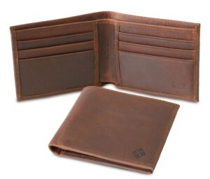 kolossus wallet for men, full grain leather, minimalist slim, rfid blocking, billfold with 6 card slots (brown)