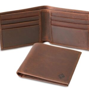 Kolossus Wallet for Men, Full Grain Leather, Minimalist Slim, RFID Blocking, Billfold with 6 Card Slots (Brown)