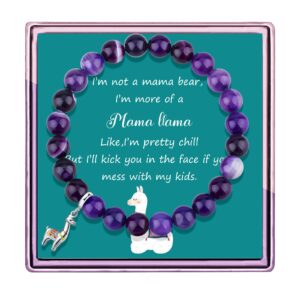 llama gifts for women mama llama bracelet,purple agate beads llama charm,llama birthday gift alpaca gifts for llama lovers (purple mama llama)