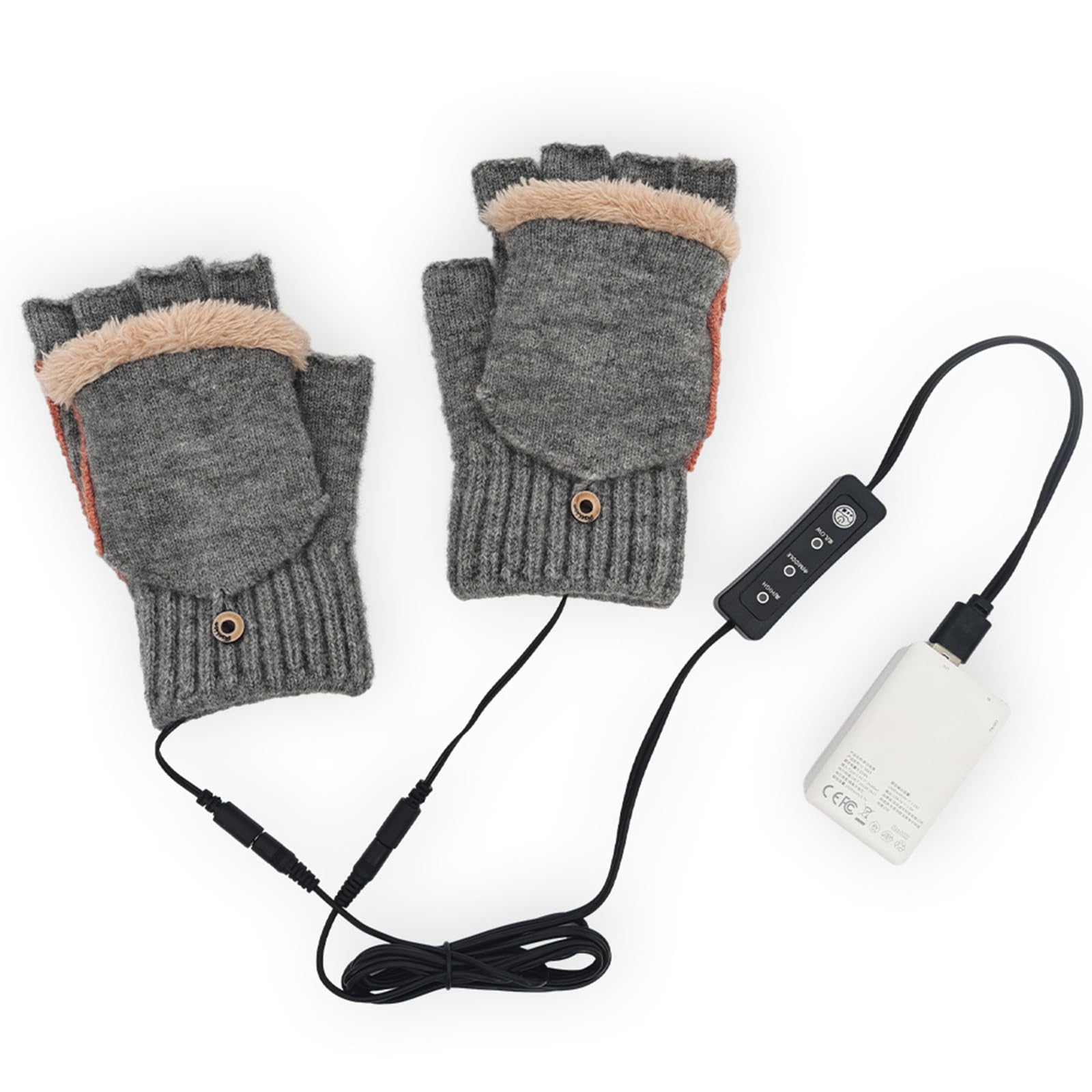 Heated Gloves for Women,Rechargeable Full & Half Hands Electric Gloves Heated Fingerless Touchscreen Gloves Heated Winter Hand Warmer（Grey）