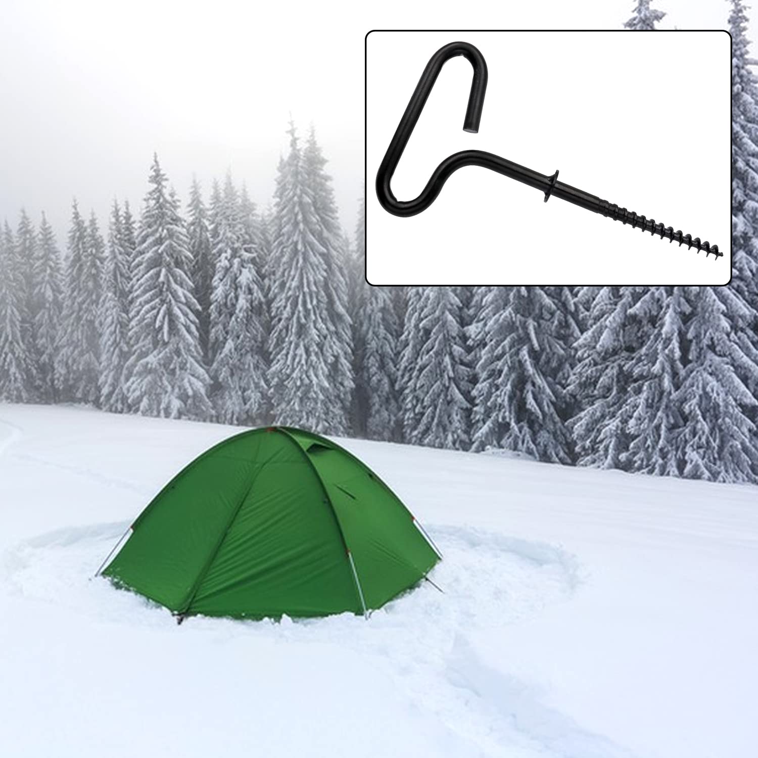 Tent Stakes, 4 Pcs Ice Nail Ground Nail Threaded Peg Nail Tent Fixer Accessory Tent Nail Ice Fishing Anchors Tool for Outdoor Camping Tent Ice Fishing Shelter Stake (Black L)