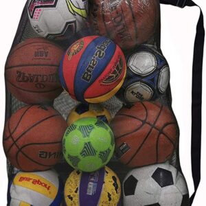 Heavy Duty Sports Ball Bag,Drawstring Mesh Ball Bags Extra Large Soccer Ball Bag Work for Coach, Basketball,Football, Volleyball,BaseBall and Swimming Gears with Adjustable Strap (Black)