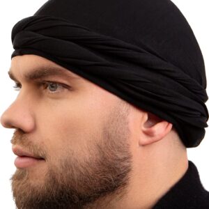 CAPLORD Silk Satin Lined Halo Turban Head Wrap Pre-Tied Skull Cap for Men and Women Sleeping Bonnet Hair Cover Chemo Hair Loss Hat Black