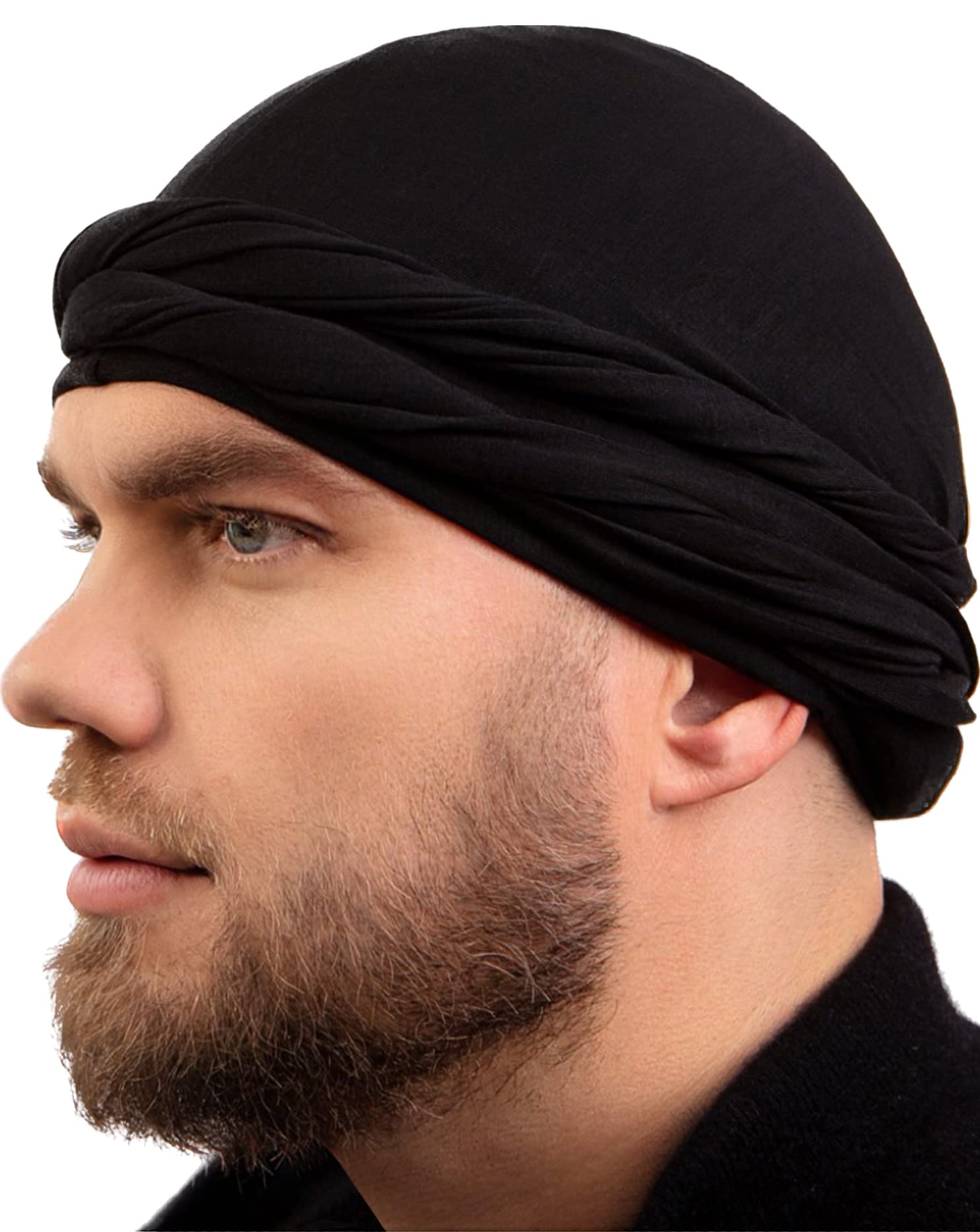 CAPLORD Silk Satin Lined Halo Turban Head Wrap Pre-Tied Skull Cap for Men and Women Sleeping Bonnet Hair Cover Chemo Hair Loss Hat Black