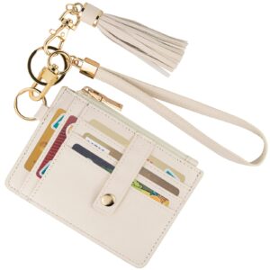 kngitryi small wallet for women rfid card holder keychain,wristlet wallet card wallets for women (beige)