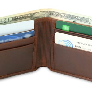 Kolossus Wallet for Men, Full Grain Leather, Minimalist Slim, RFID Blocking, Billfold with 6 Card Slots (Brown)