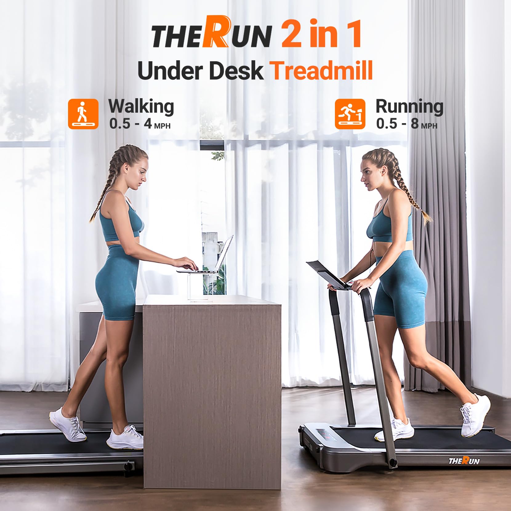 THERUN Under Desk Treadmill, Folding 2 in 1 Treadmill 265 lb Capacity 3.0 HP 18.13 Inch Widen Running Belt Walking Pad with APP Control, Remote Control for Home, Office (Silver-Gray)