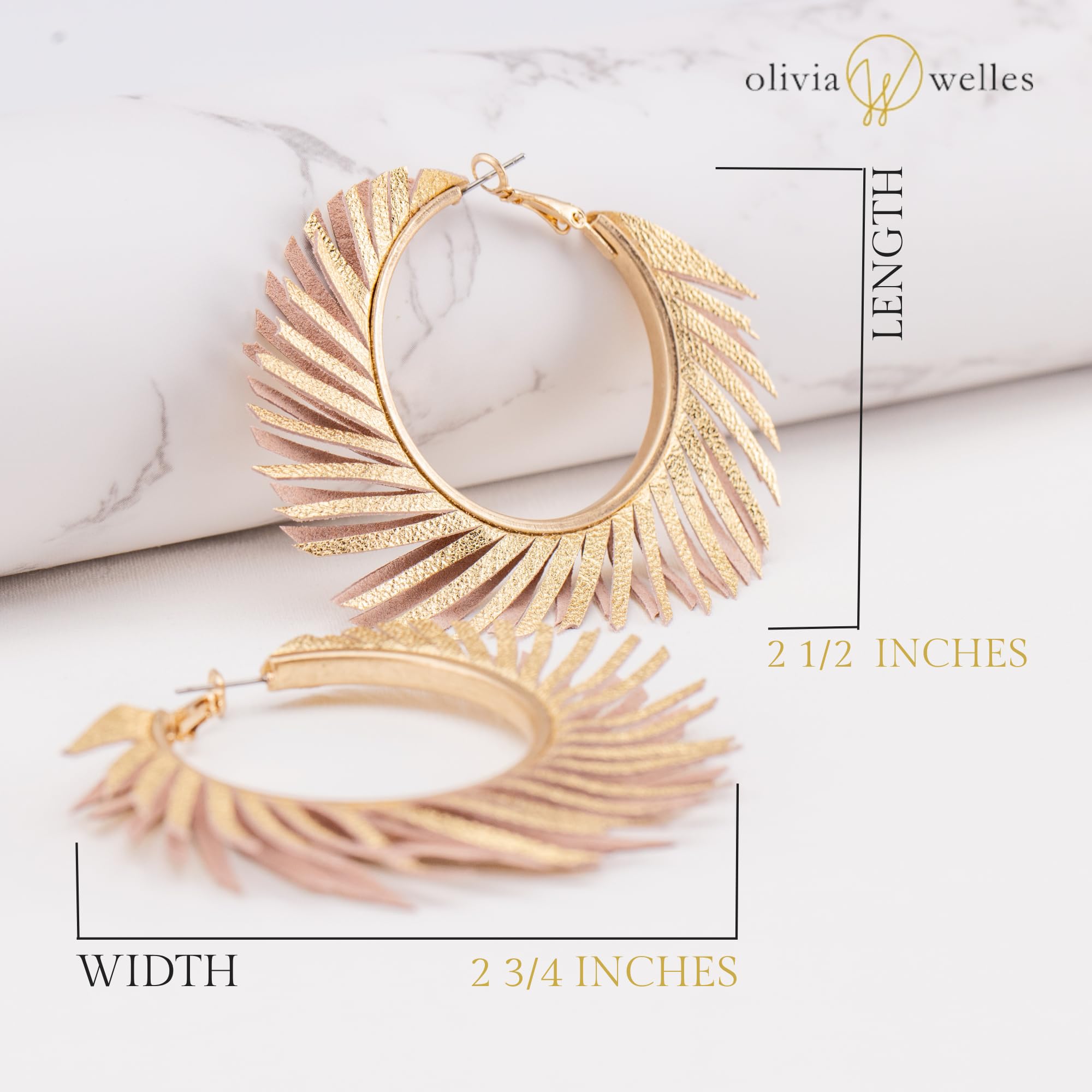 Olivia Welles Willow Chunky Gold Hoop Earrings, Colorful Fringe Spiral Womens Hoop Earrings Fashion Jewelry for Any Event (Gold)