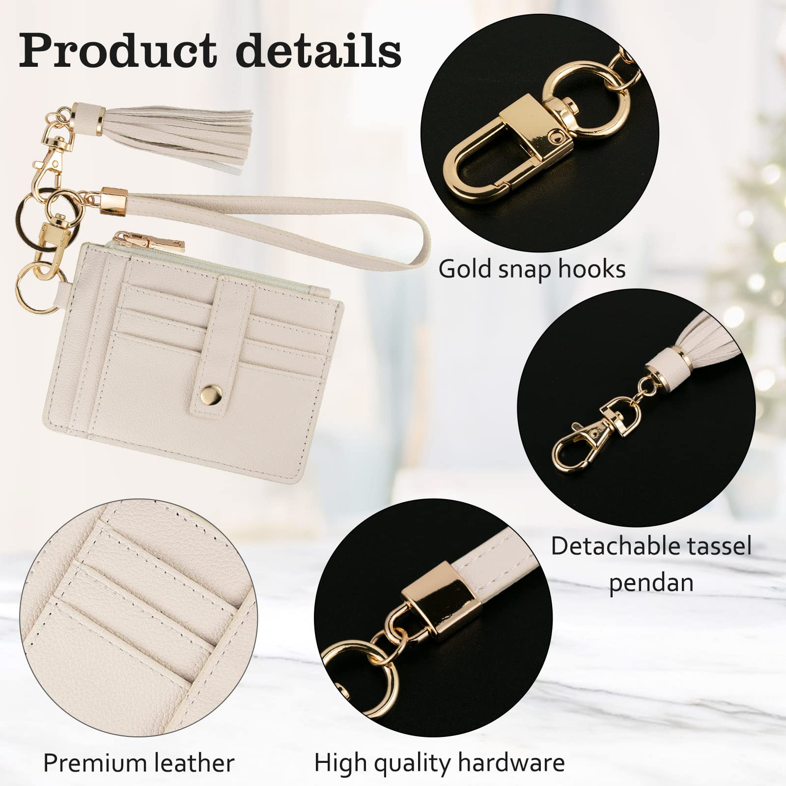 KNGITRYI Small Wallet for Women RFID Card Holder Keychain,Wristlet Wallet Card Wallets for Women (Beige)